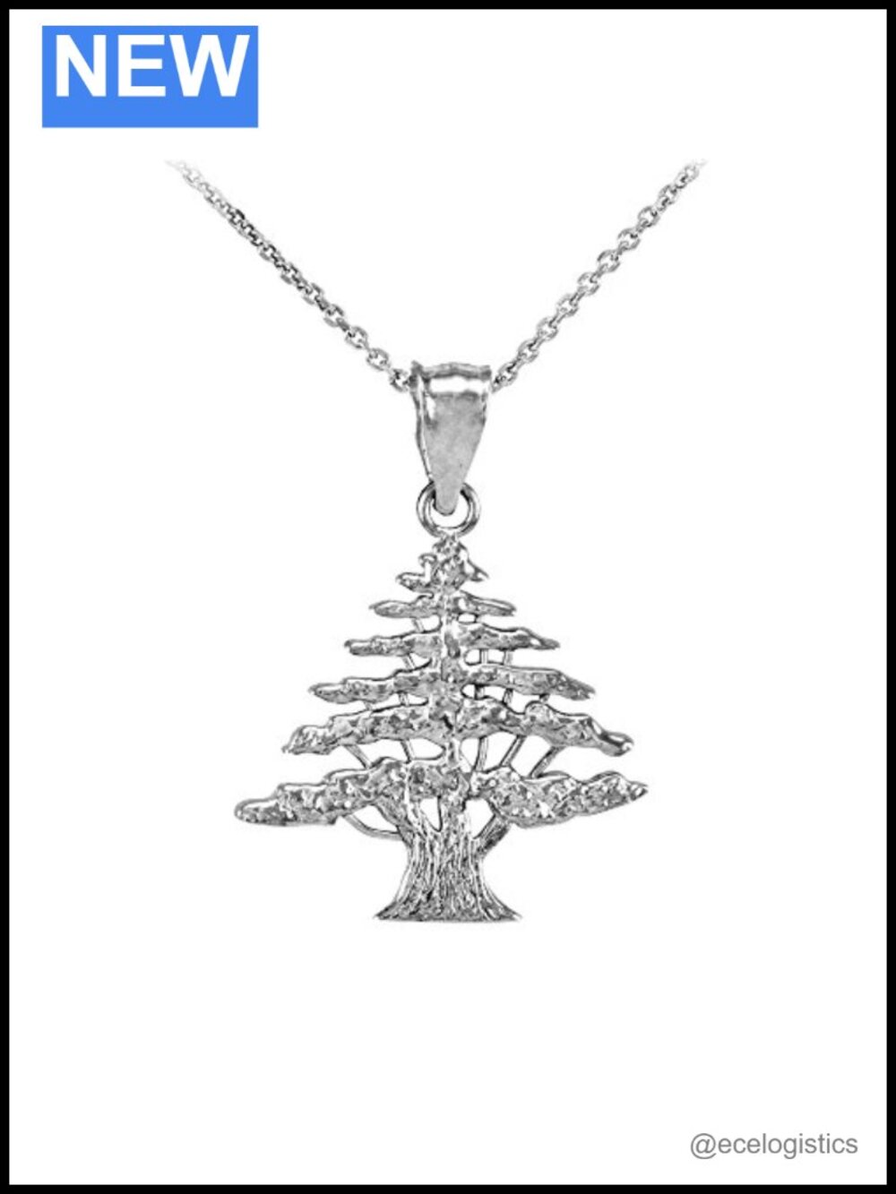 925 Sterling Silver Cedar Tree Charm Pendant Necklace 16"